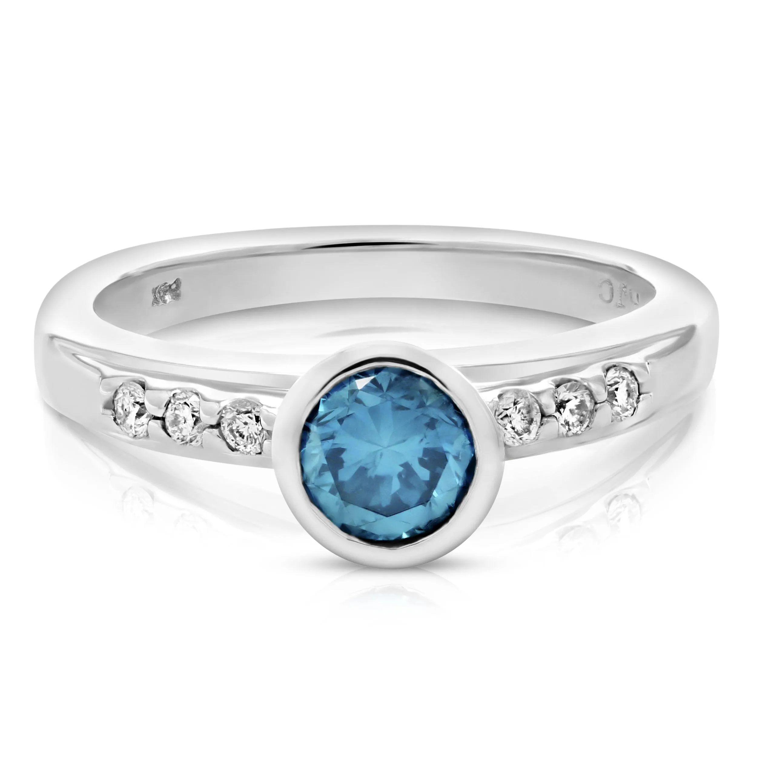 0.80 cttw Blue and White Diamond Engagement Ring 14K White Gold