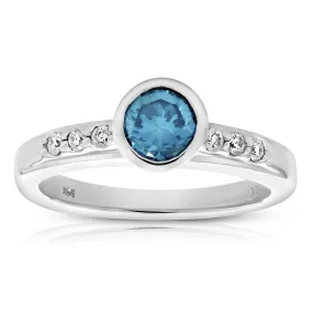 0.80 cttw Blue and White Diamond Engagement Ring 14K White Gold