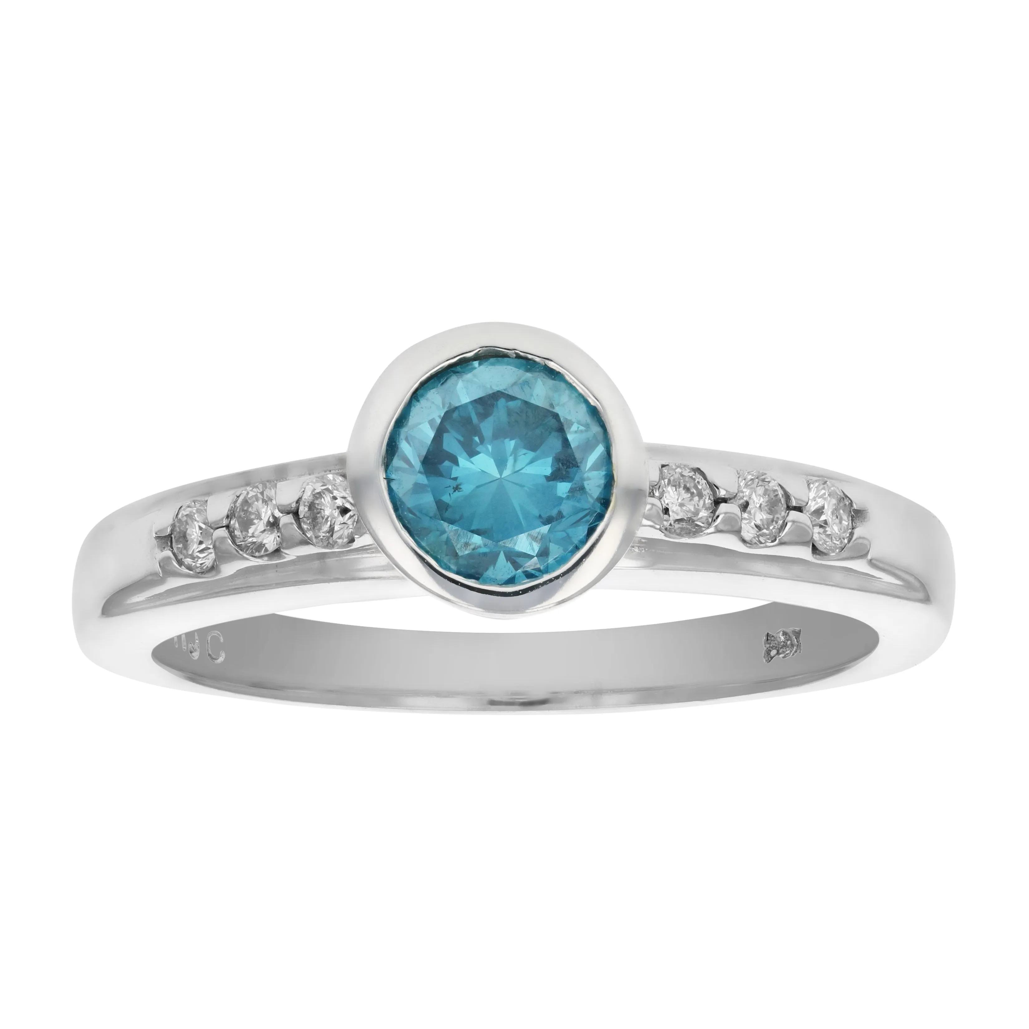 0.80 cttw Blue and White Diamond Engagement Ring 14K White Gold