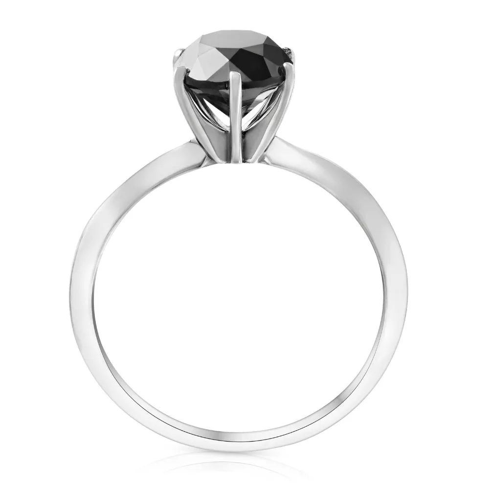 1 1/2 Ct Black Diamond Solitaire Engagement Ring 14k White Gold