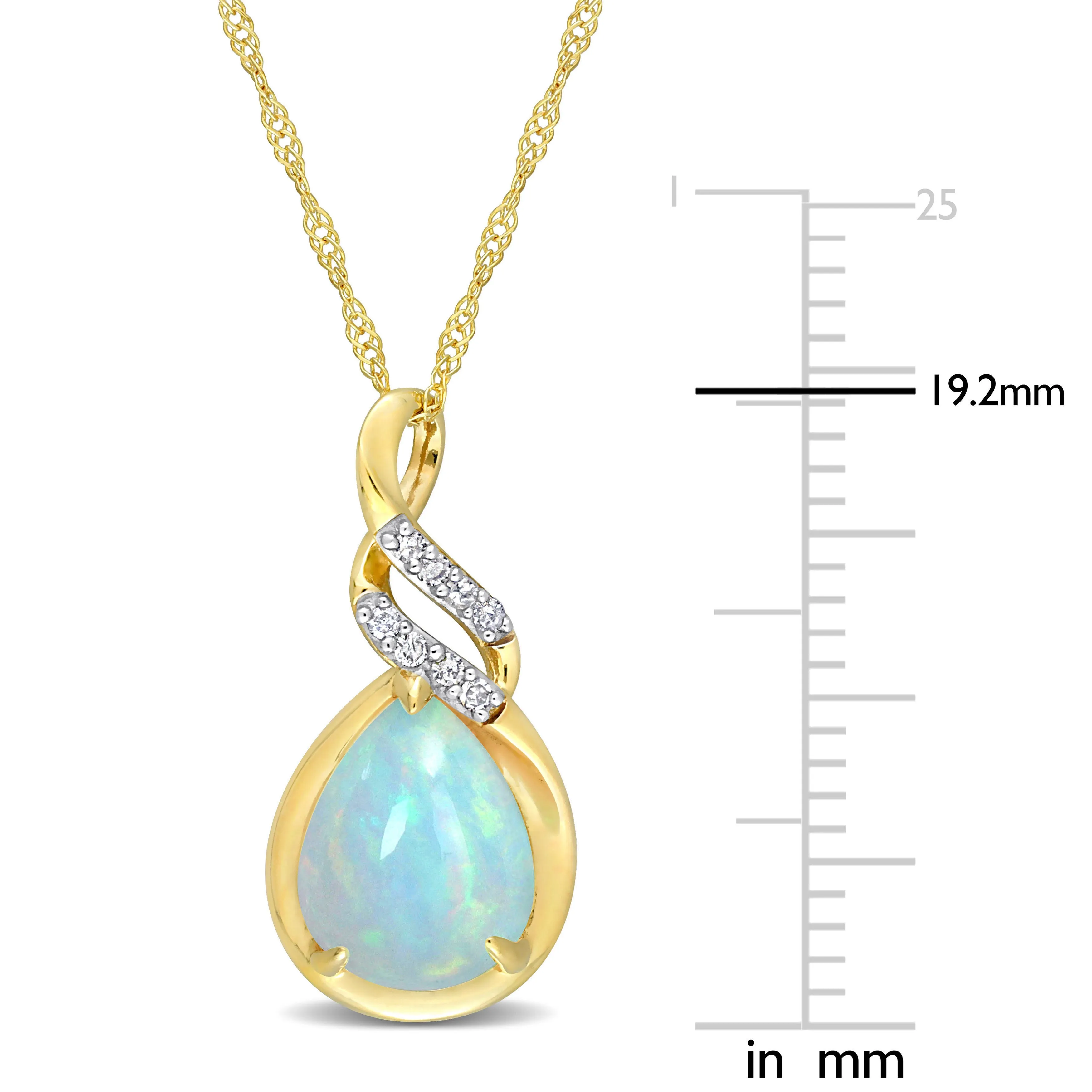 1 1/5 CT TGW Ethiopian Blue Opal and Diamond Accent Twist Pendant with Chain in 10K Yellow Gold