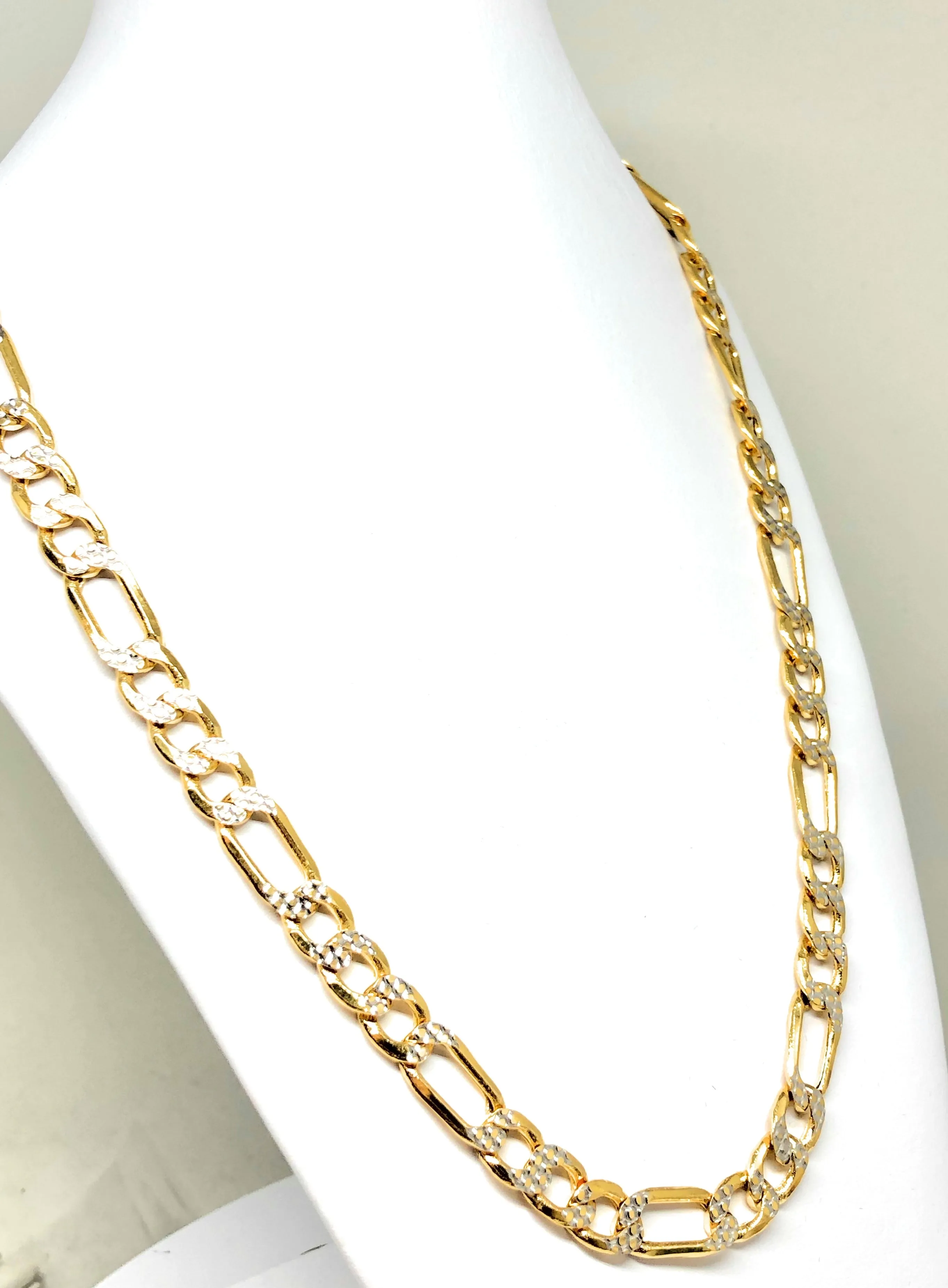 10k Solid Gold Figaro Chain DIAMOND CUT (WHITE GOLD) 26-28 inch 9.3mm (Semi-Hollow Style) (32-37g)