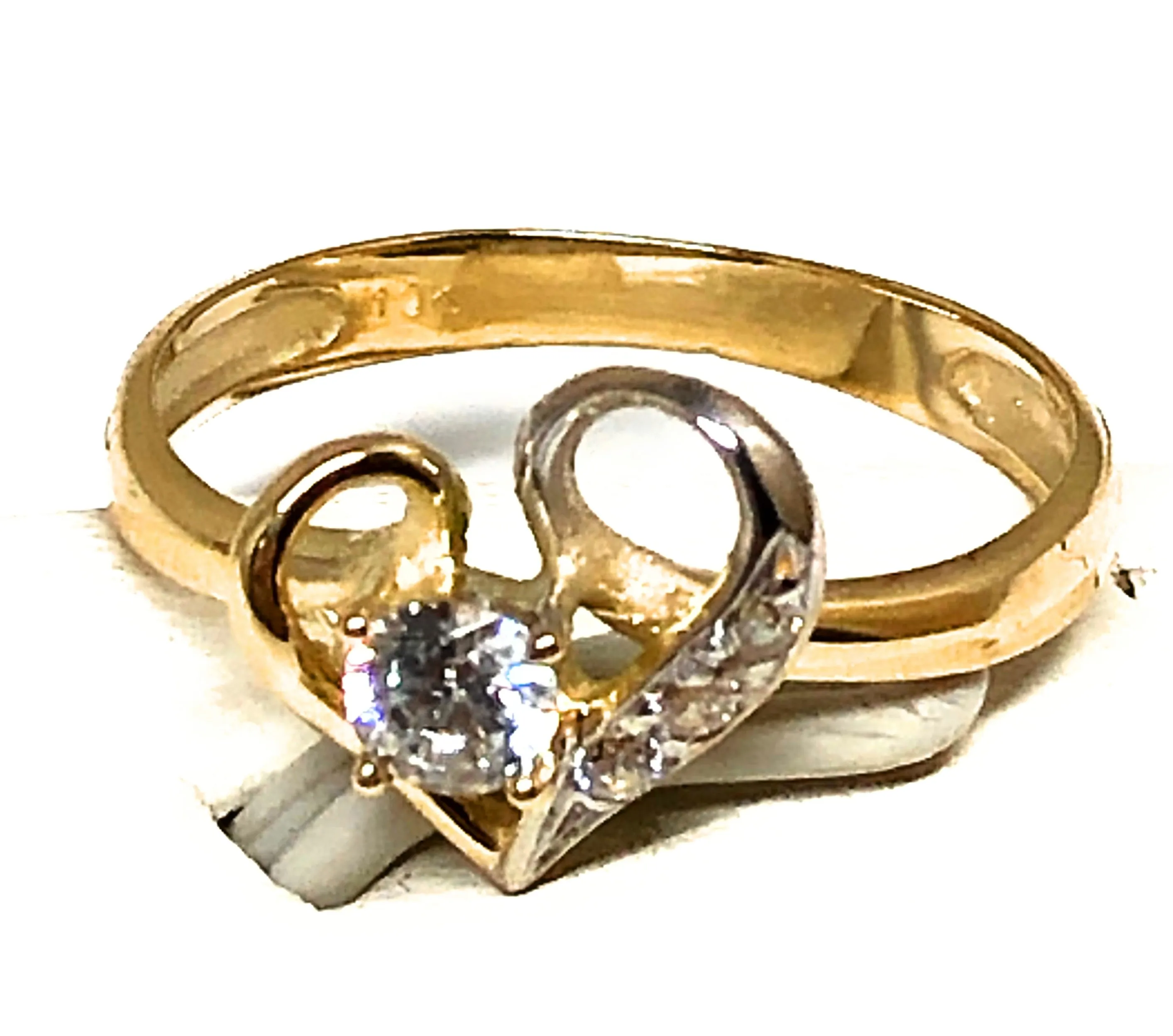 10k Solid Gold Yellow Gold Heart White CZ Ring