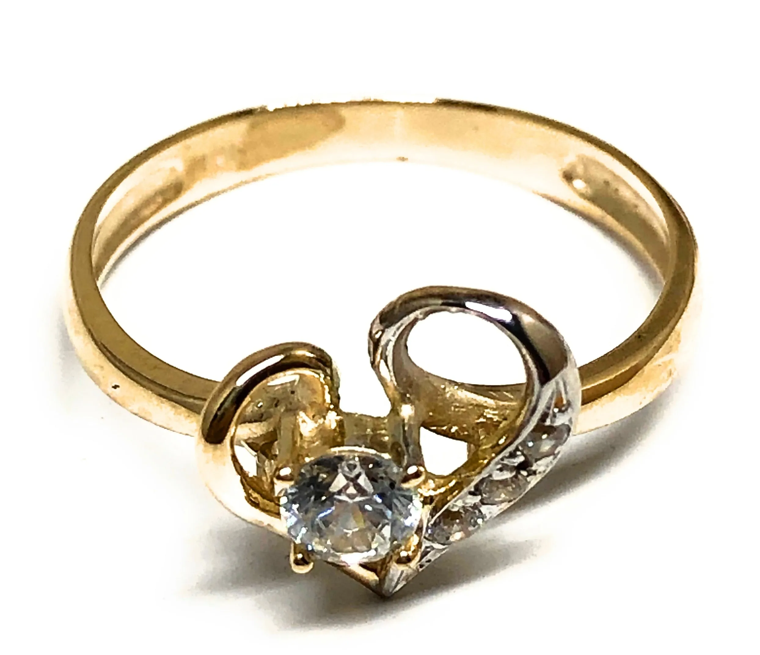 10k Solid Gold Yellow Gold Heart White CZ Ring