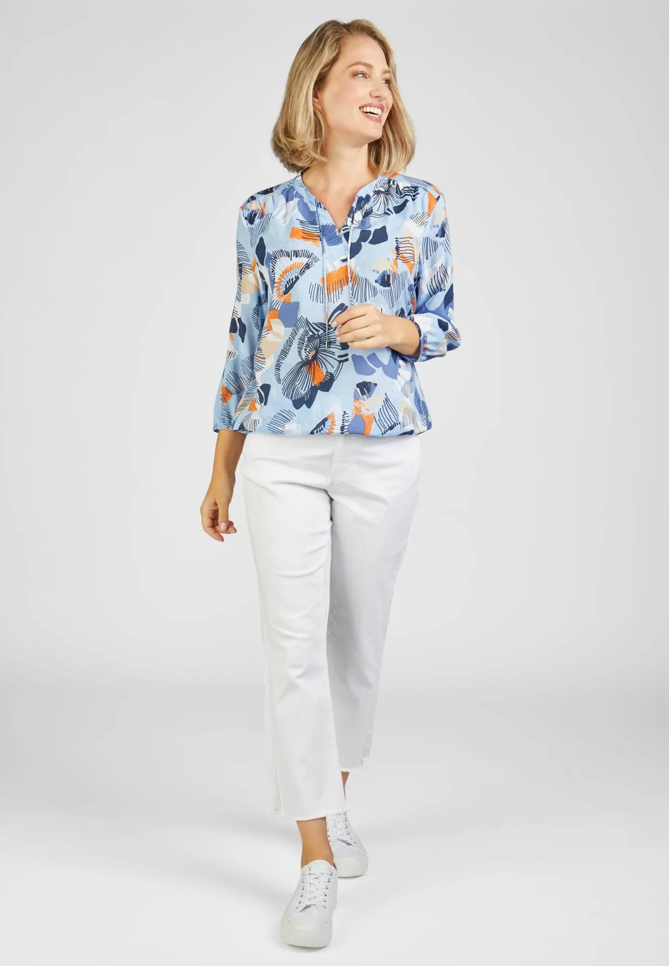 124100- Tie Front Print Blouse - Rabe