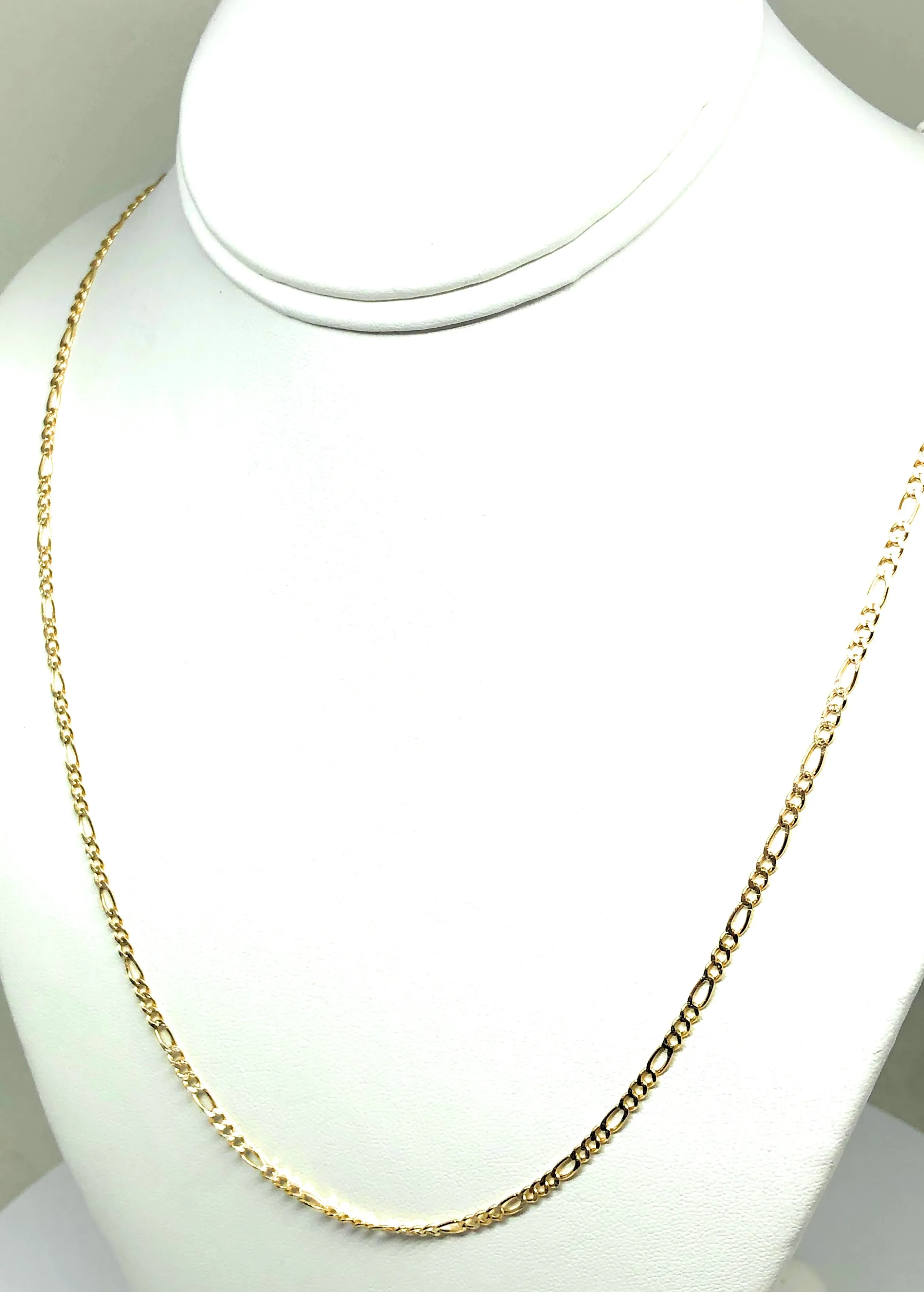 14k Solid Gold Figaro Diamond Cut (White Gold) Chain 18-24 inches 2.5mm (Semi-Hollow Style)