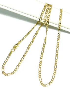 14k Solid Gold Figaro Diamond Cut (White Gold) Chain 18-24 inches 2.5mm (Semi-Hollow Style)