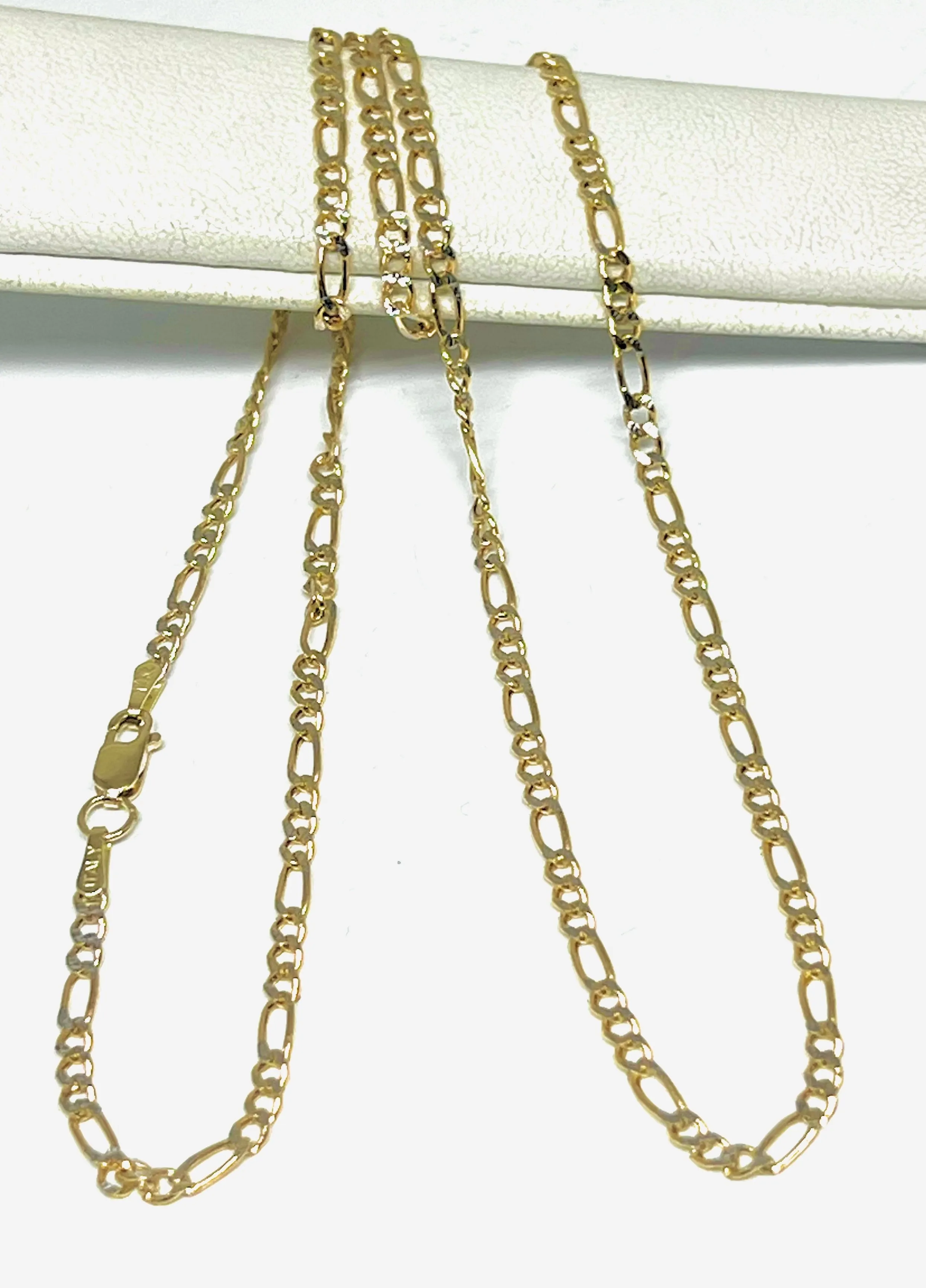 14k Solid Gold Figaro Diamond Cut (White Gold) Chain 18-24 inches 2.5mm (Semi-Hollow Style)