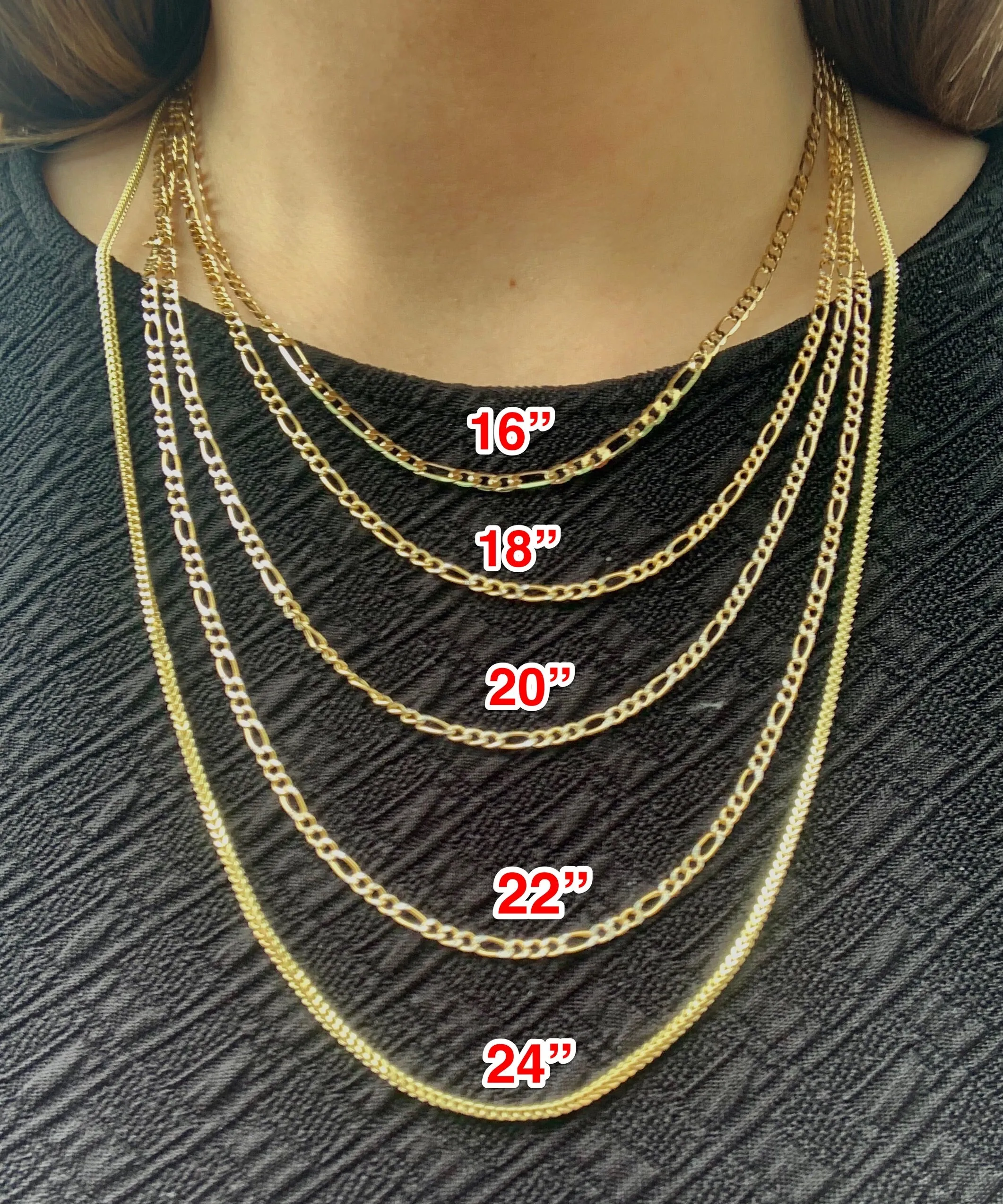 14k Solid Gold Figaro Diamond Cut (White Gold) Chain 18-24 inches 2.5mm (Semi-Hollow Style)