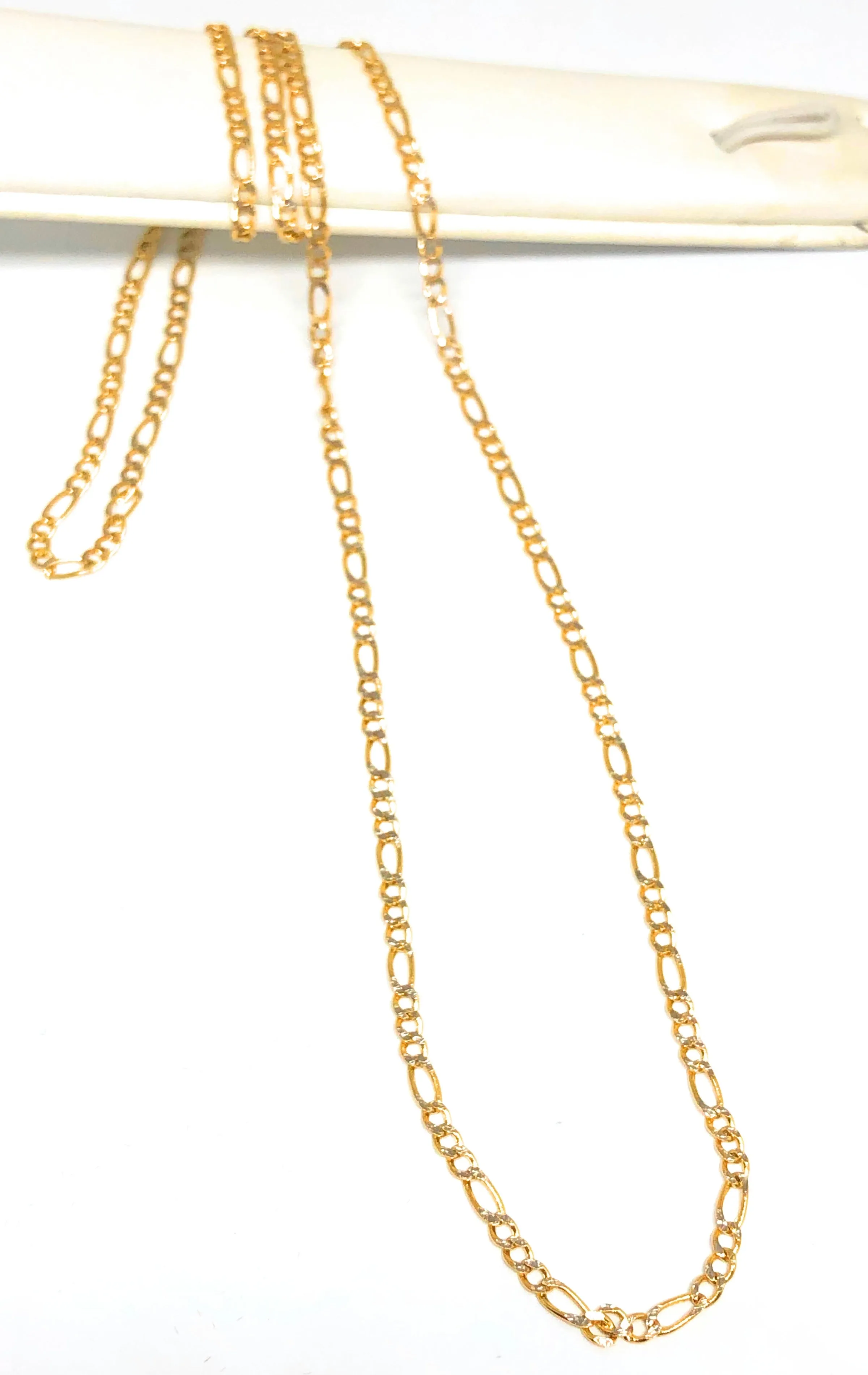 14k Solid Gold Figaro Diamond Cut (White Gold) Chain 18-24 inches 2.5mm (Semi-Hollow Style)