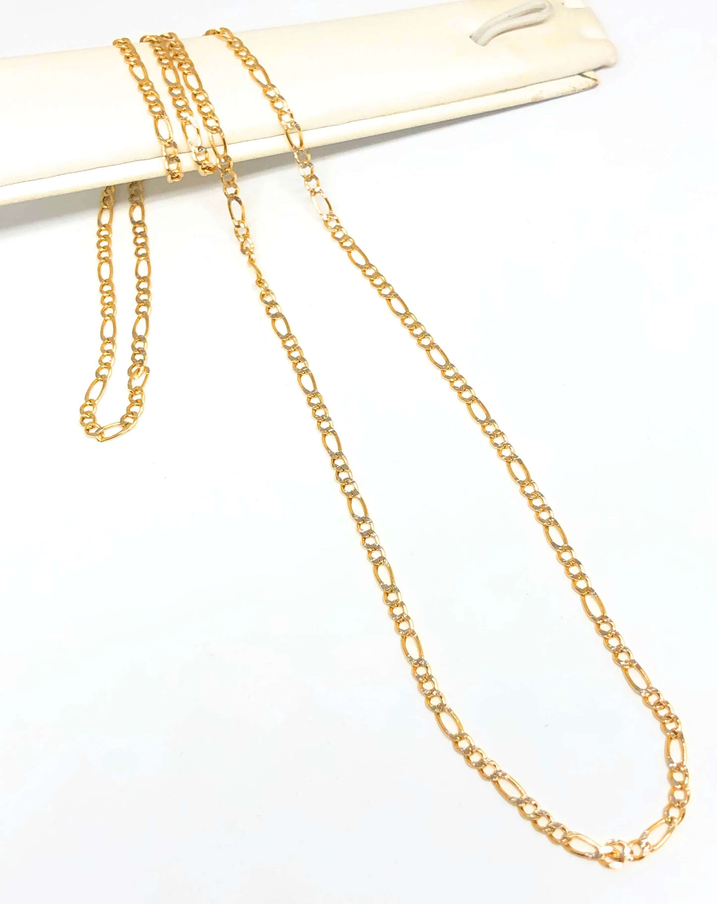 14k Solid Gold Figaro Diamond Cut (White Gold) Chain 18-24 inches 2.5mm (Semi-Hollow Style)