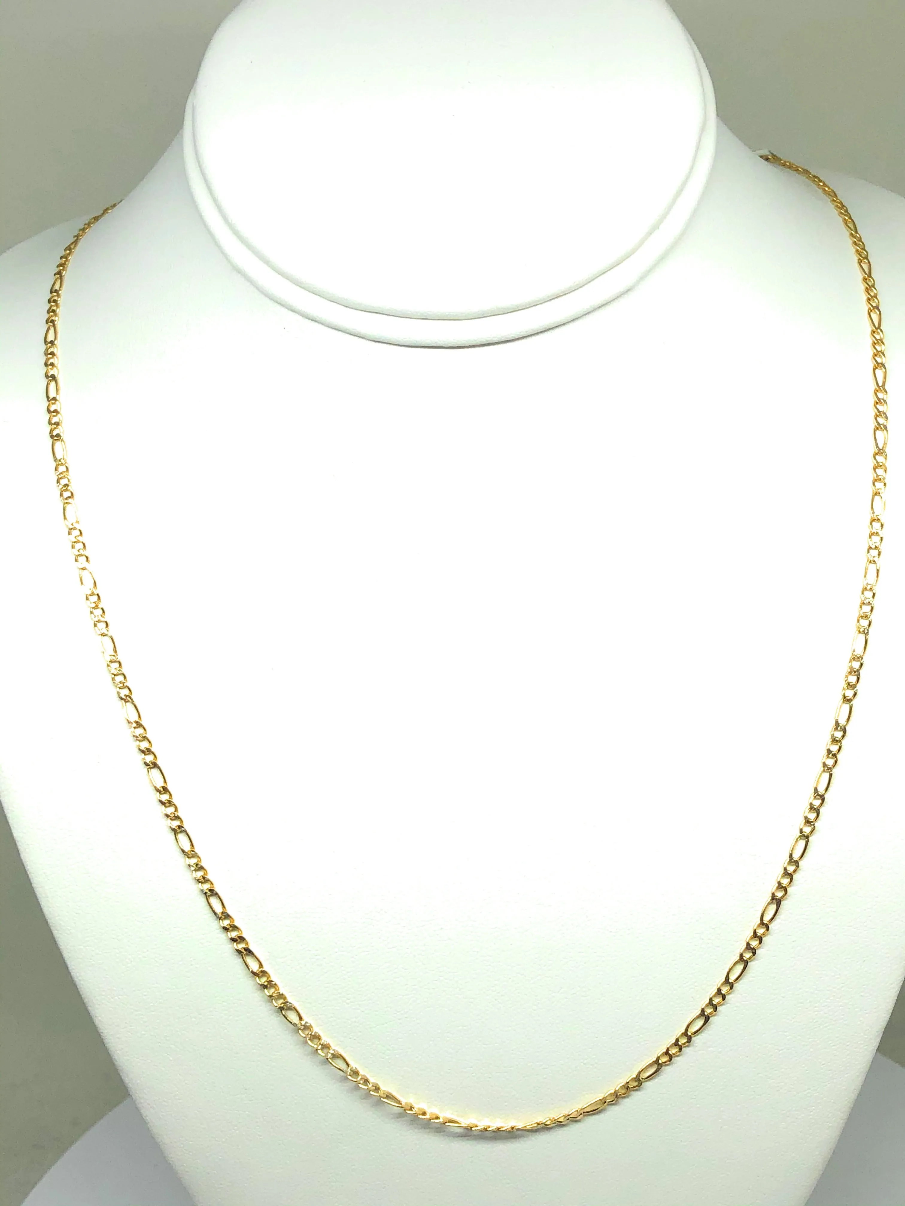 14k Solid Gold Figaro Diamond Cut (White Gold) Chain 18-24 inches 2.5mm (Semi-Hollow Style)