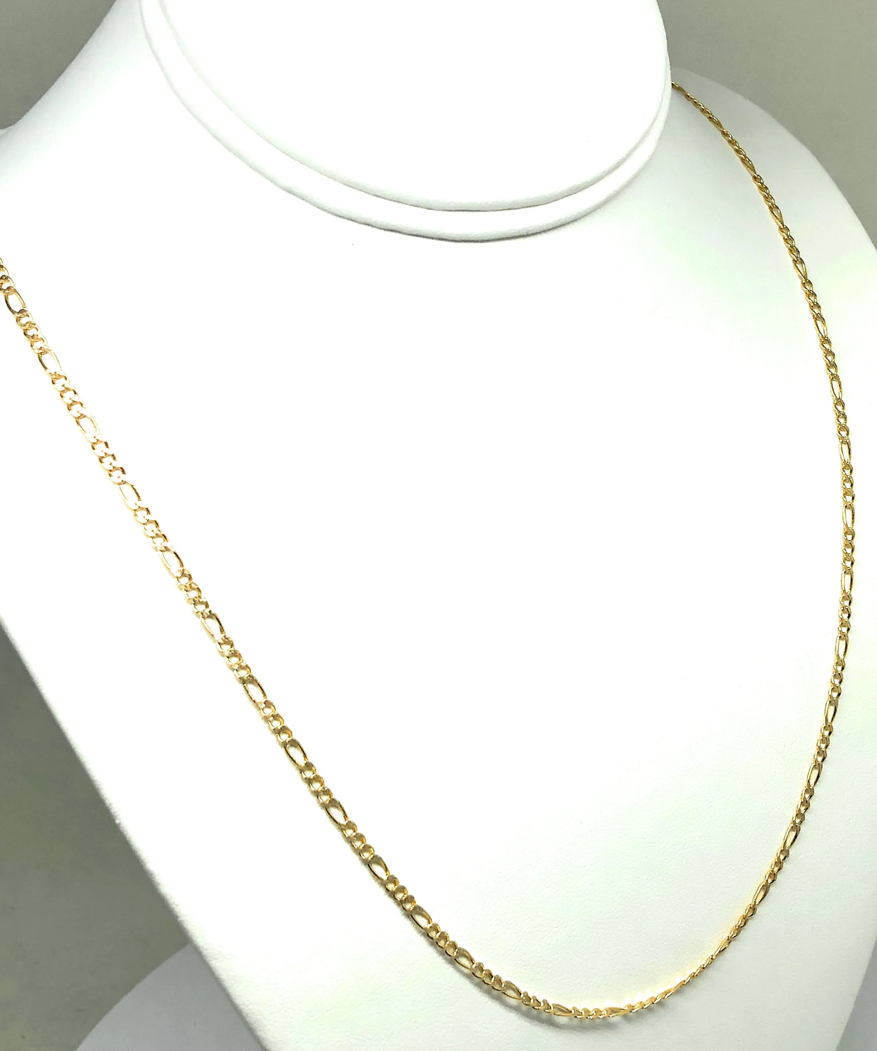 14k Solid Gold Figaro Diamond Cut (White Gold) Chain 18-24 inches 2.5mm (Semi-Hollow Style)