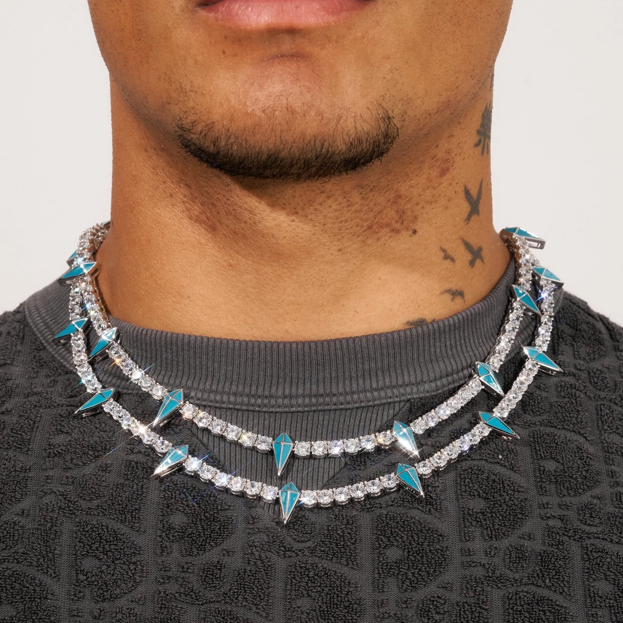 5mm BLUE PAVE SPIKE TENNIS CHAIN - WHITE GOLD