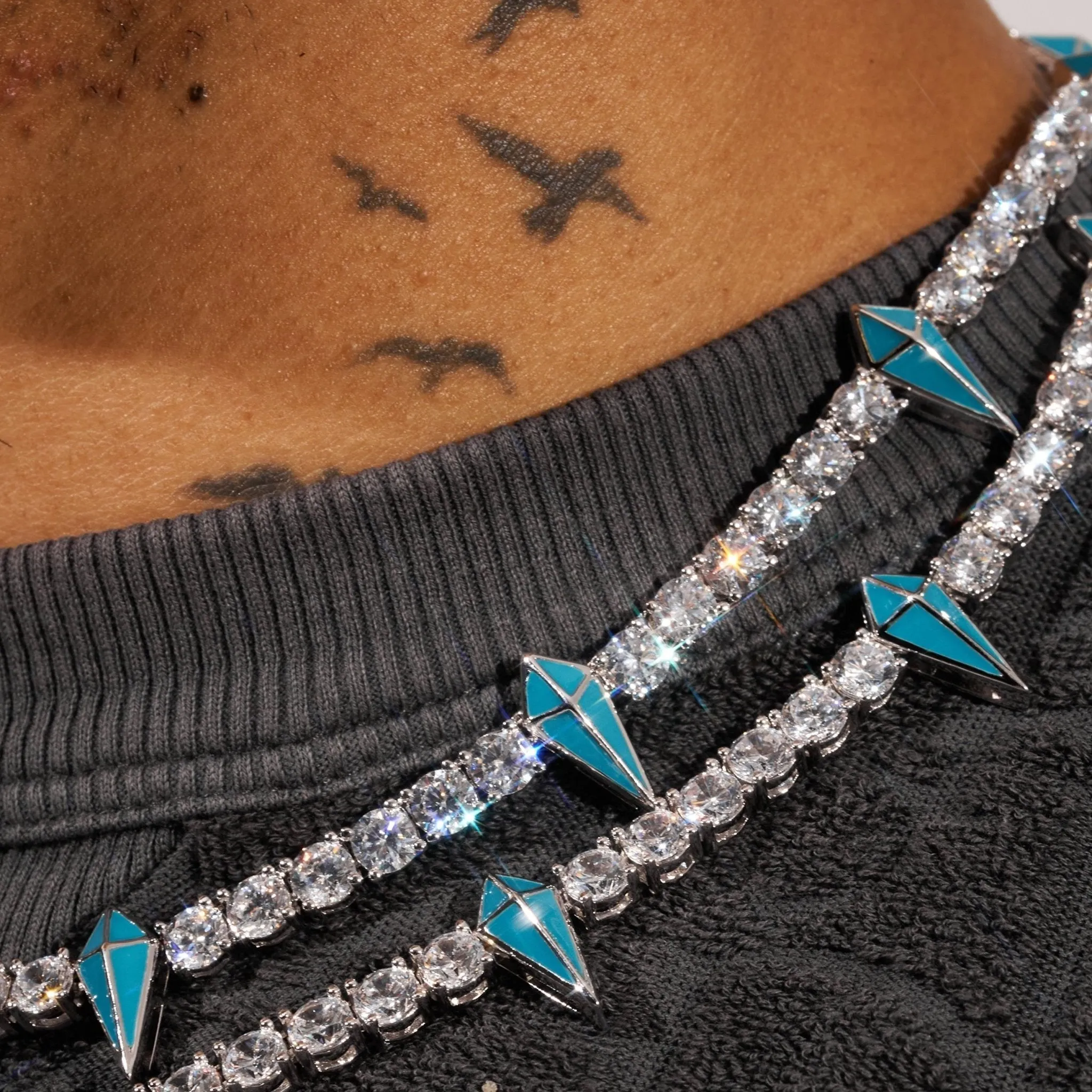 5mm BLUE PAVE SPIKE TENNIS CHAIN - WHITE GOLD