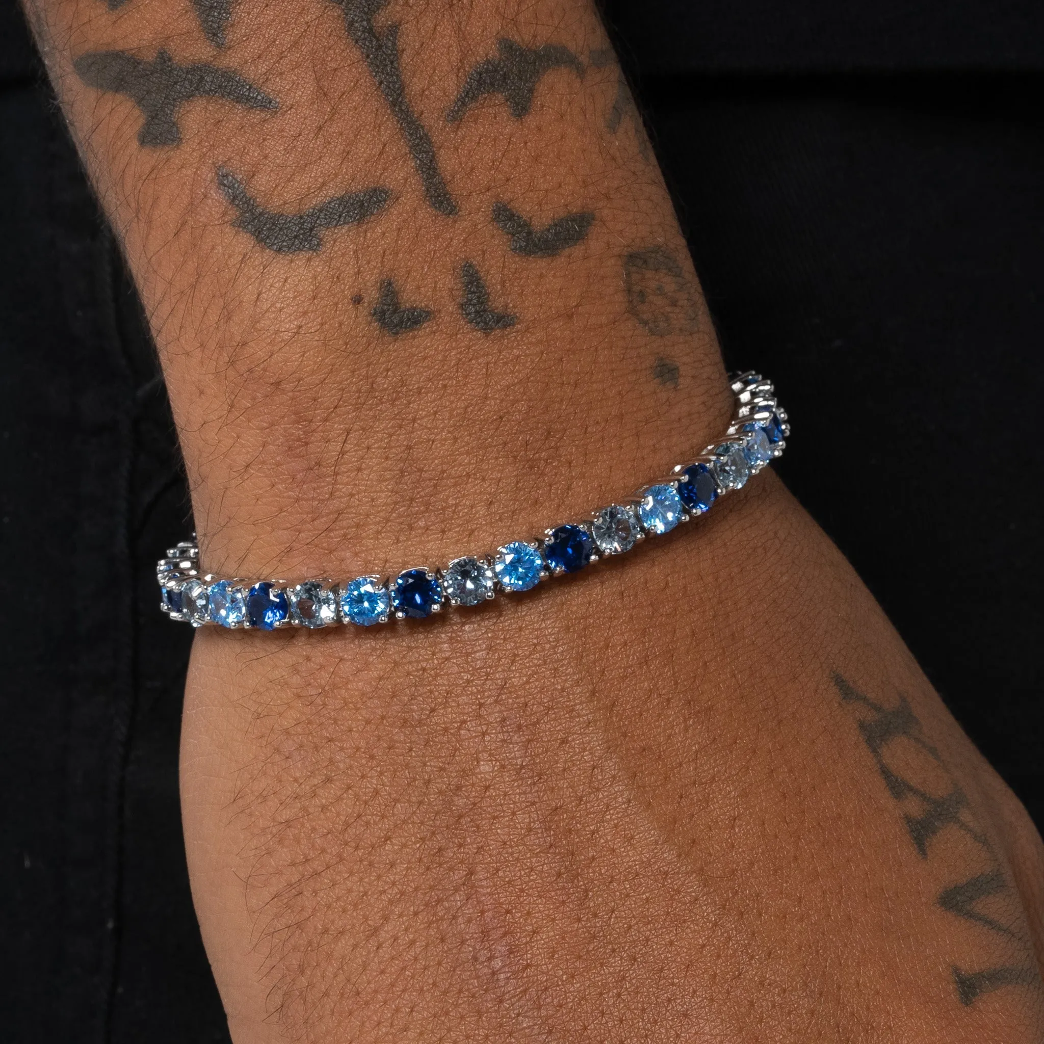 5mm Tri-Blue Diamond Tennis Bracelet - White Gold