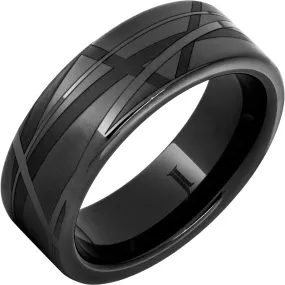 Abstract Black Diamond Ceramic Engraved Ring