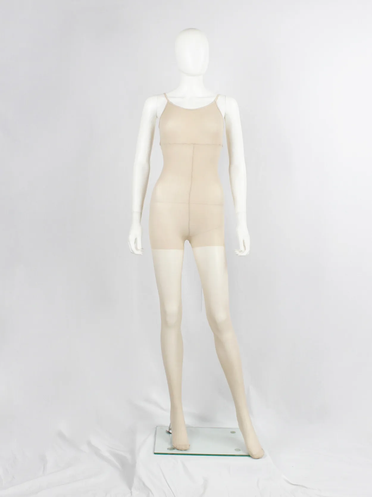 A.F. Vandevorst Nightfall ecru pantyhose catsuit with reinforced top — fall 1998