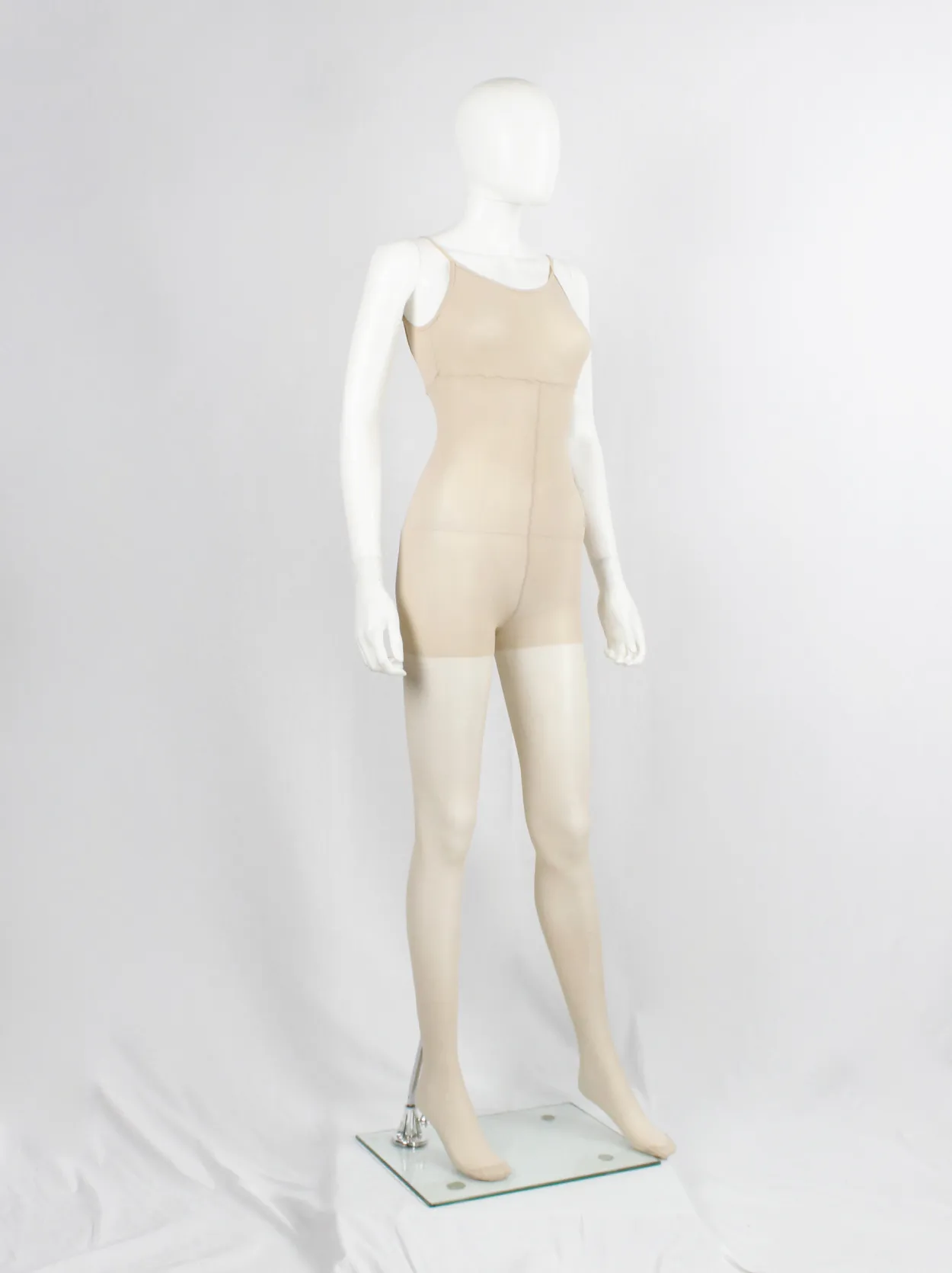 A.F. Vandevorst Nightfall ecru pantyhose catsuit with reinforced top — fall 1998