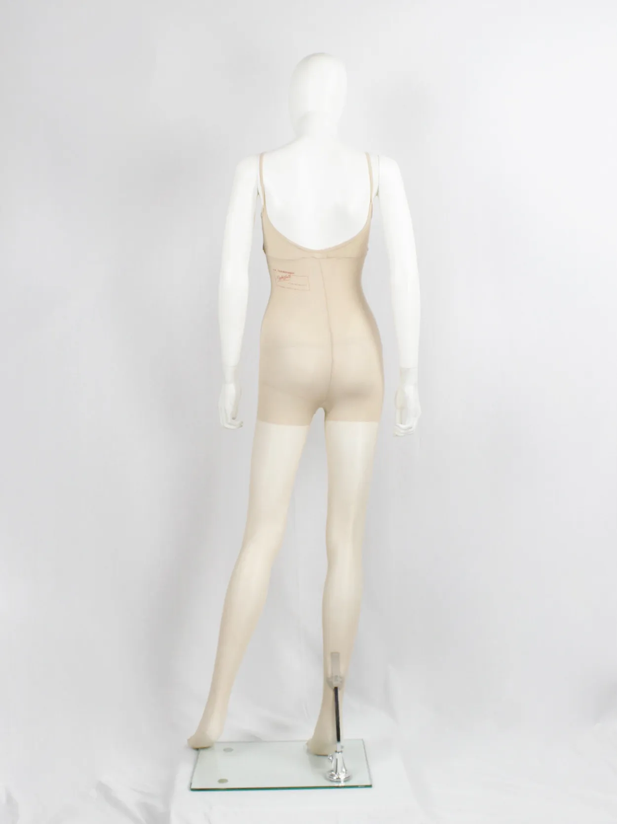 A.F. Vandevorst Nightfall ecru pantyhose catsuit with reinforced top — fall 1998