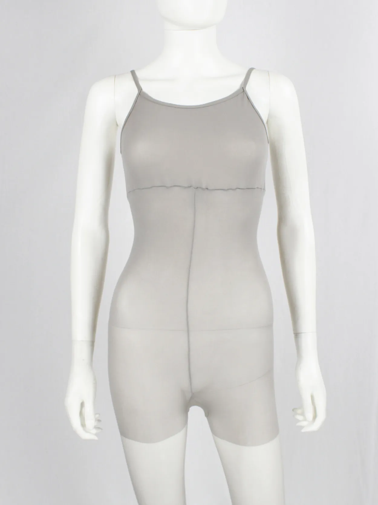 A.F. Vandevorst Nightfall grey pantyhose catsuit with reinforced top — fall 1998