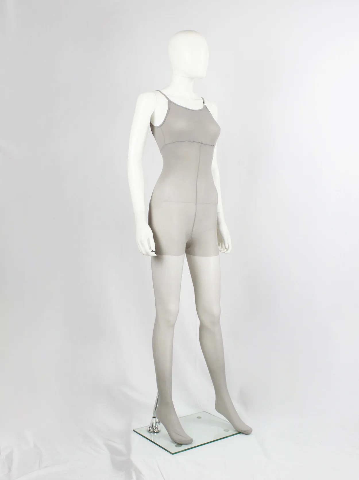 A.F. Vandevorst Nightfall grey pantyhose catsuit with reinforced top — fall 1998