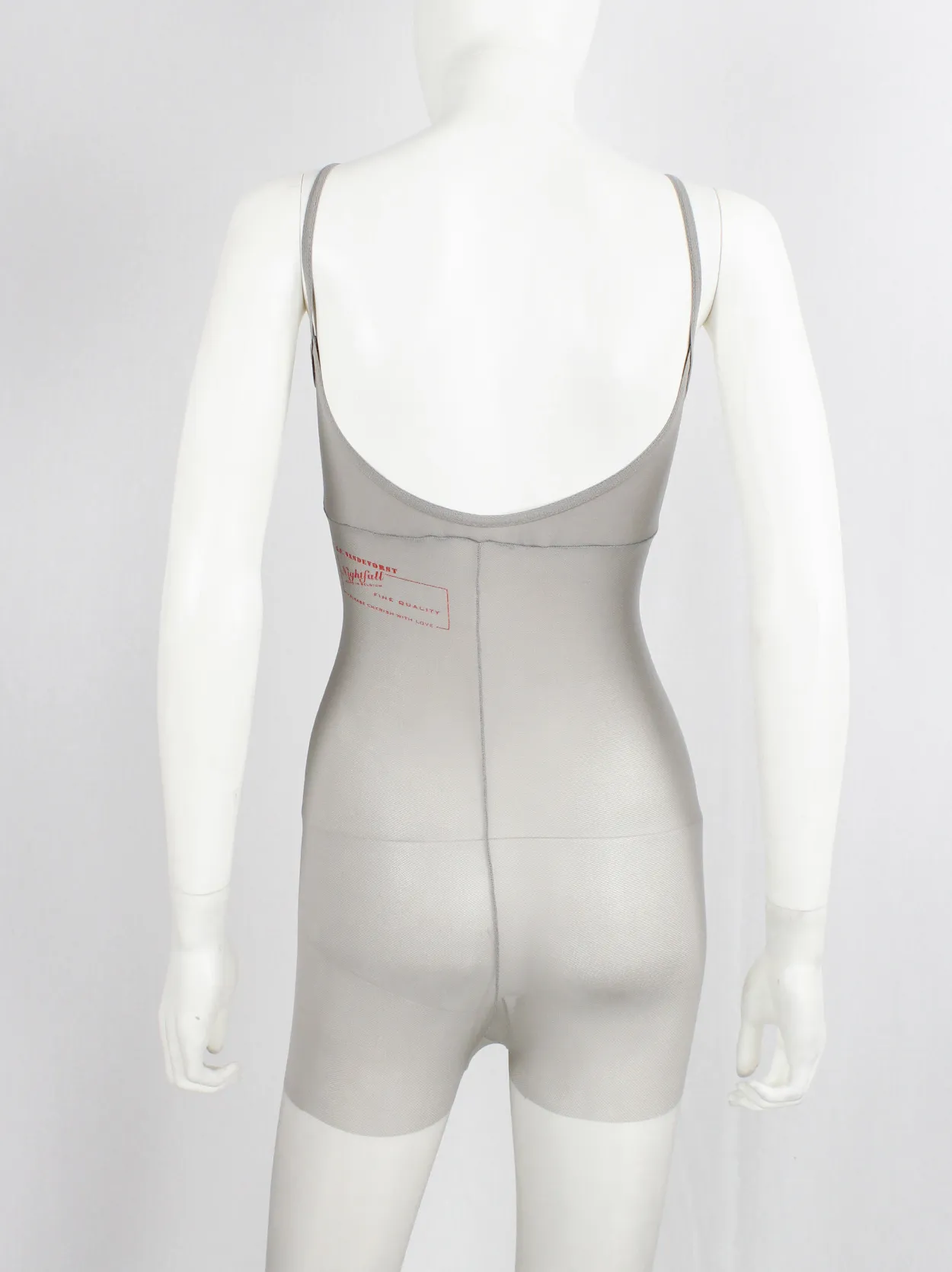 A.F. Vandevorst Nightfall grey pantyhose catsuit with reinforced top — fall 1998