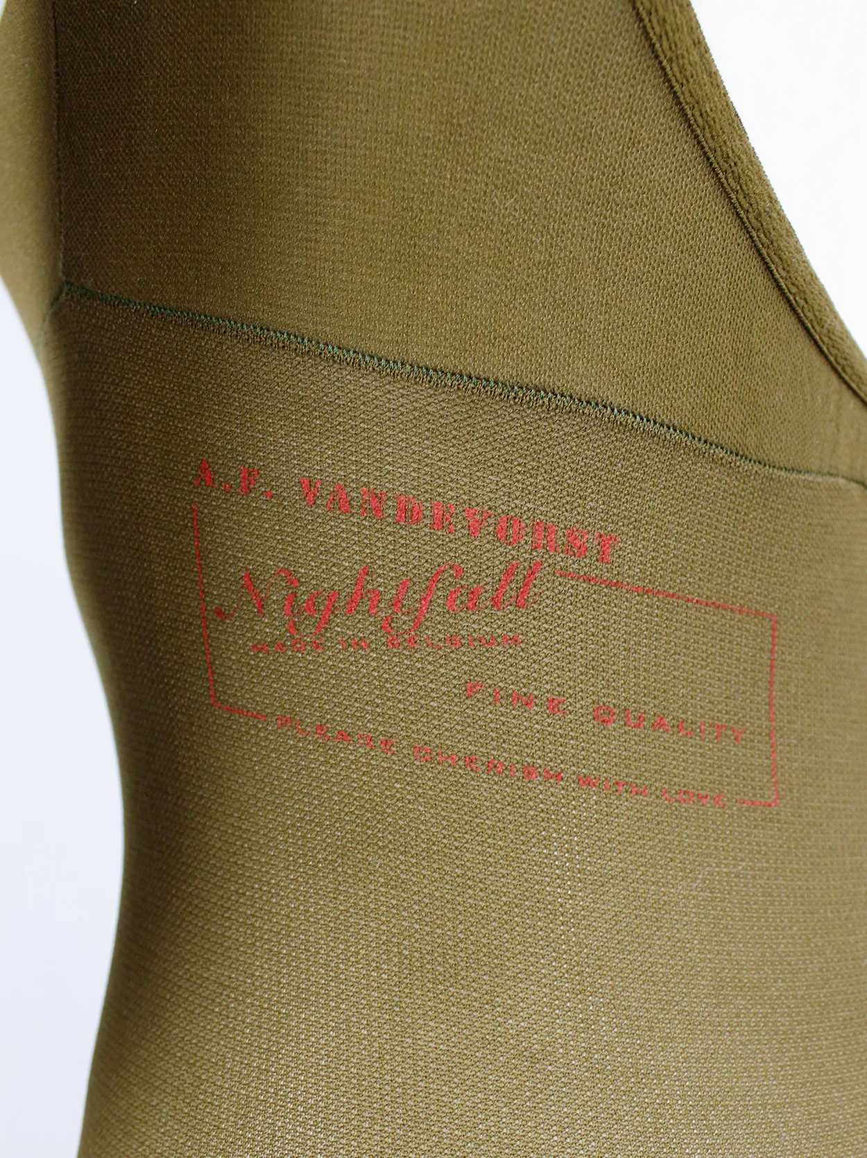 A.F. Vandevorst Nightfall khaki pantyhose catsuit with reinforced top — fall 1998