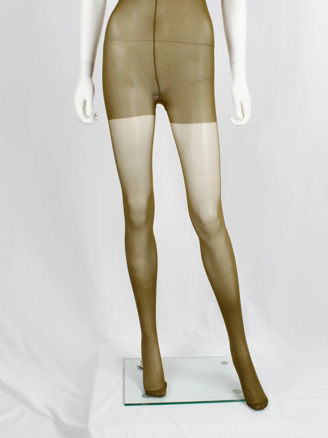 A.F. Vandevorst Nightfall khaki pantyhose catsuit with reinforced top — fall 1998