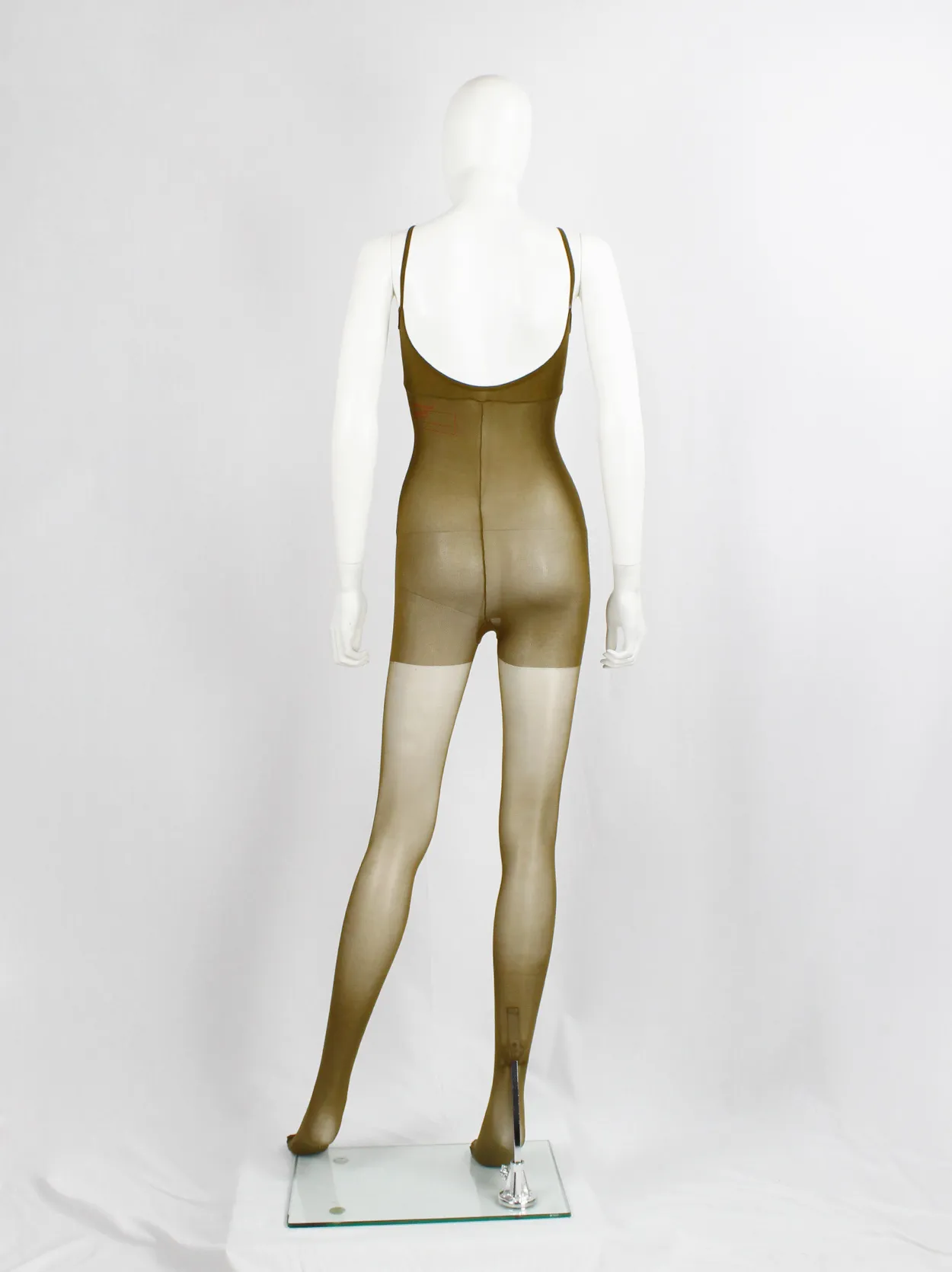 A.F. Vandevorst Nightfall khaki pantyhose catsuit with reinforced top — fall 1998