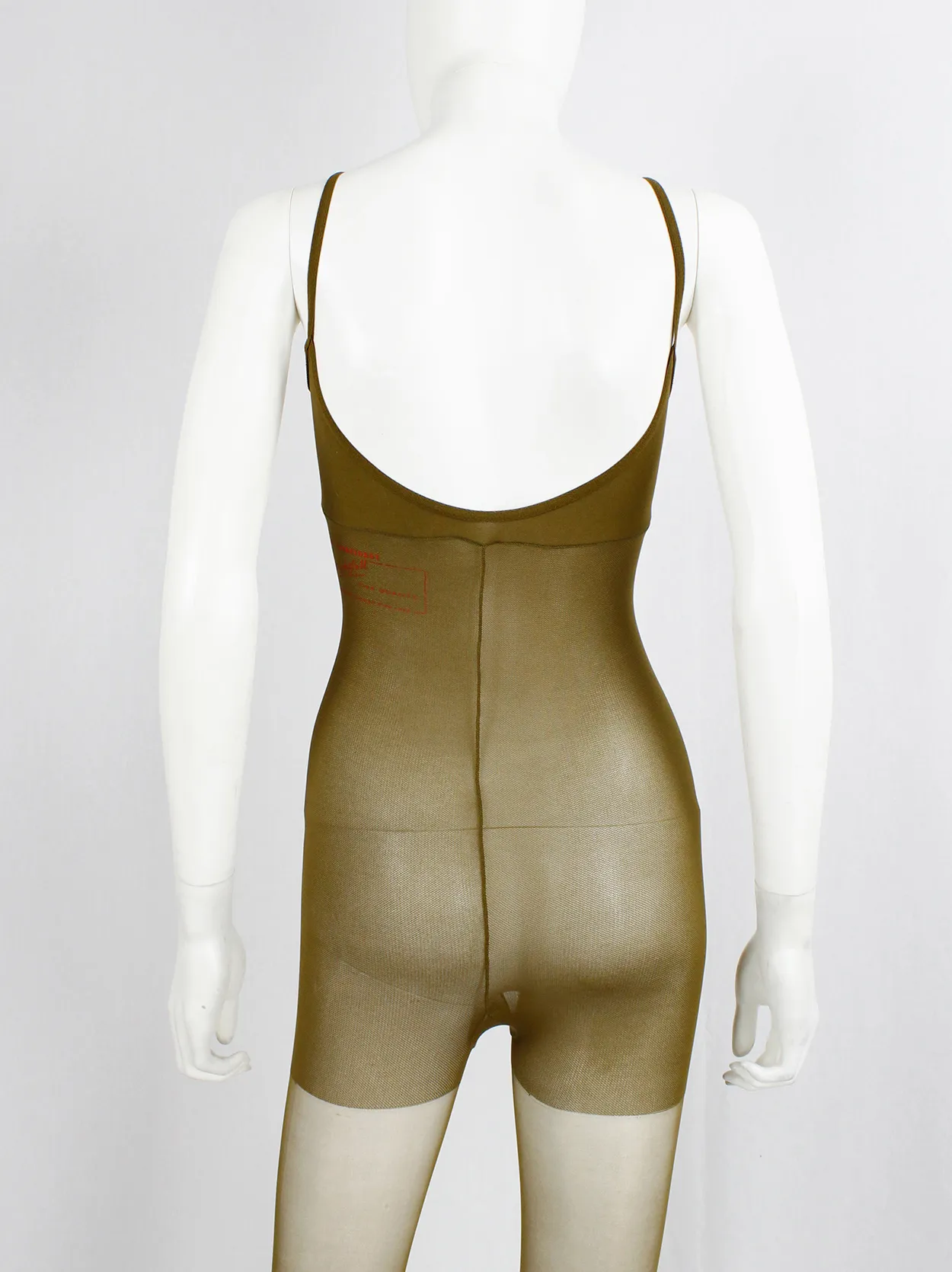 A.F. Vandevorst Nightfall khaki pantyhose catsuit with reinforced top — fall 1998