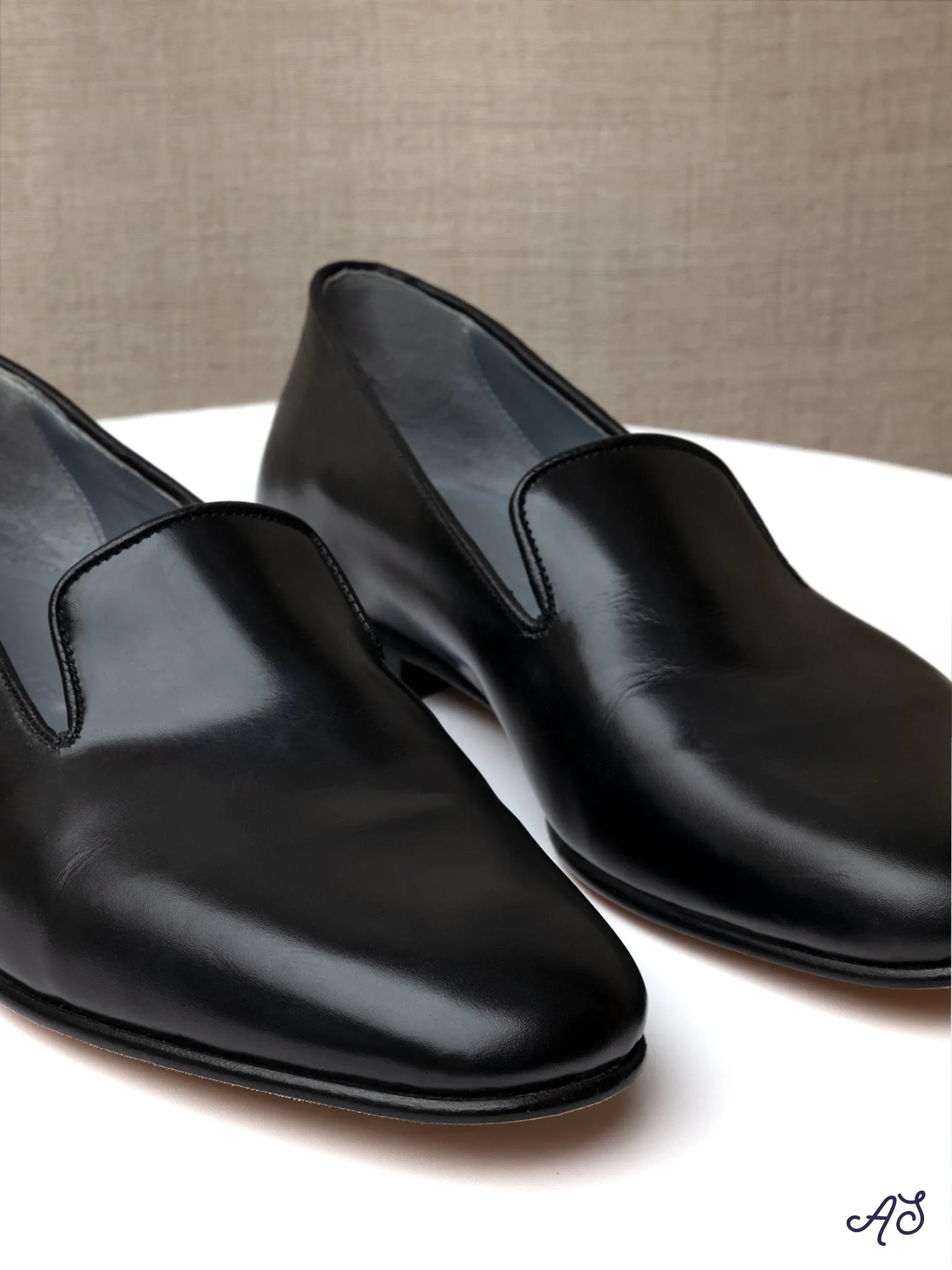 Albert Slippers in Black French Calf Leather