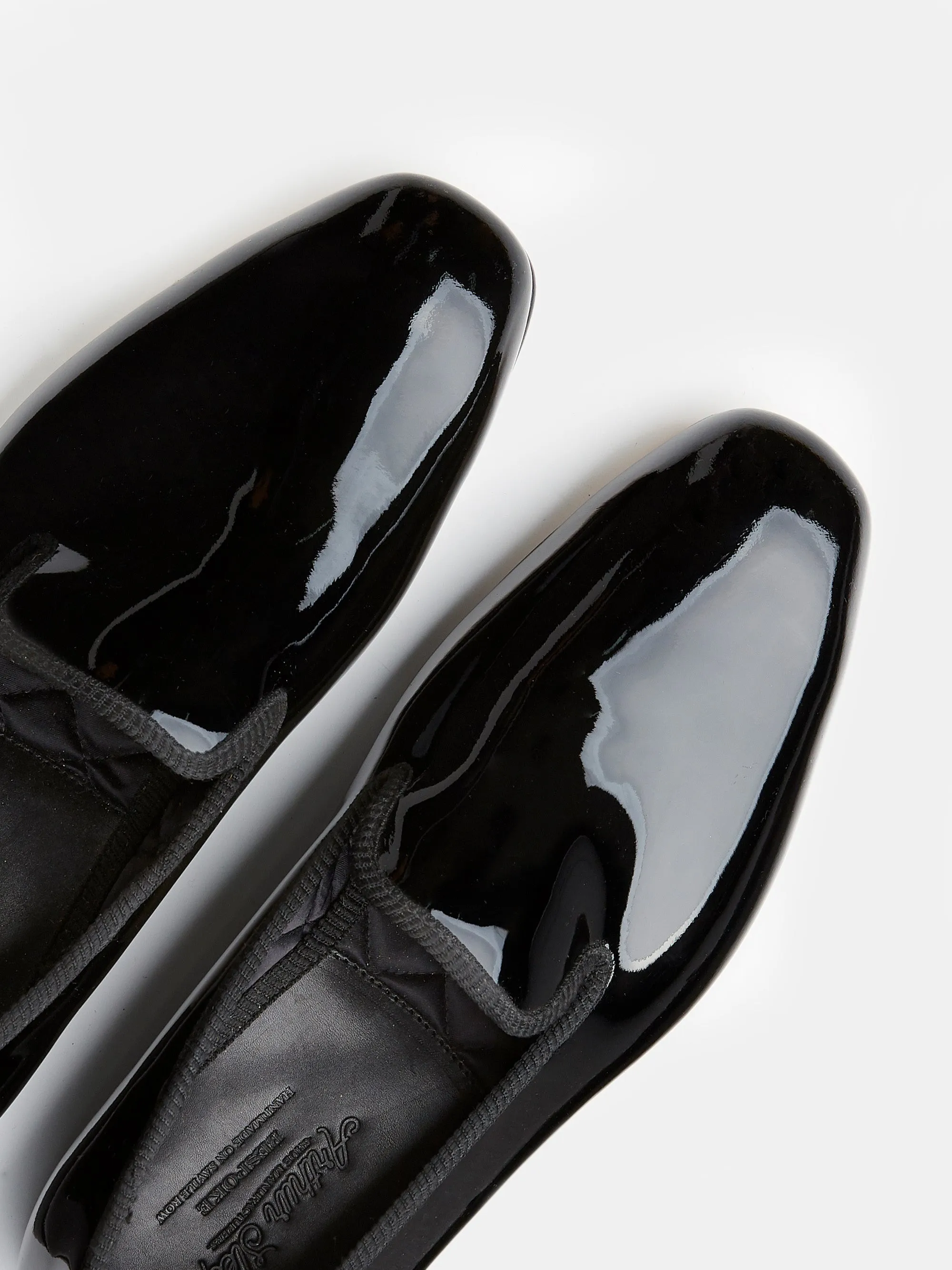 Albert Slippers in Black Patent Leather, Chiseled Toe