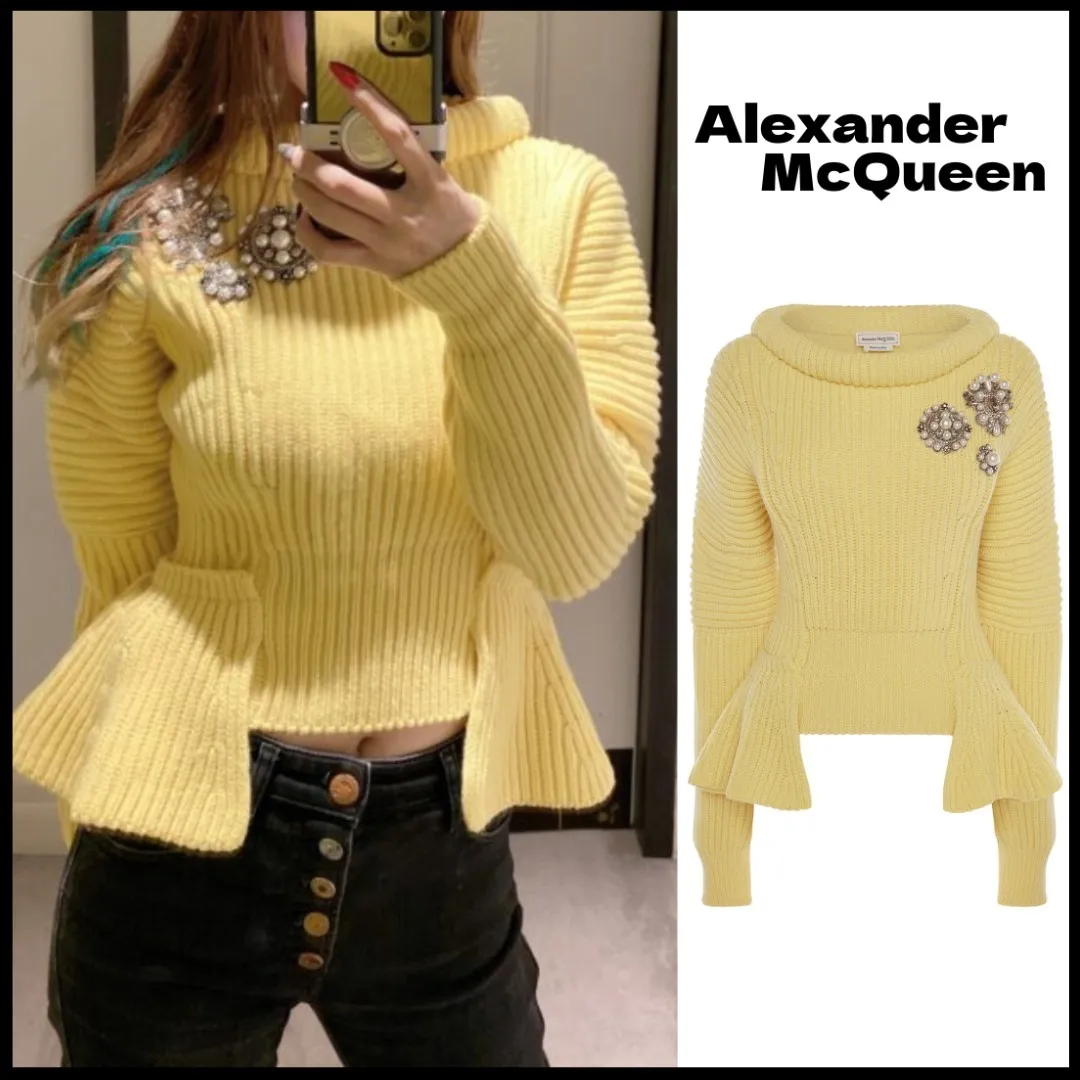 alexander mcqueen  |Casual Style Wool Blended Fabrics U-Neck Long Sleeves