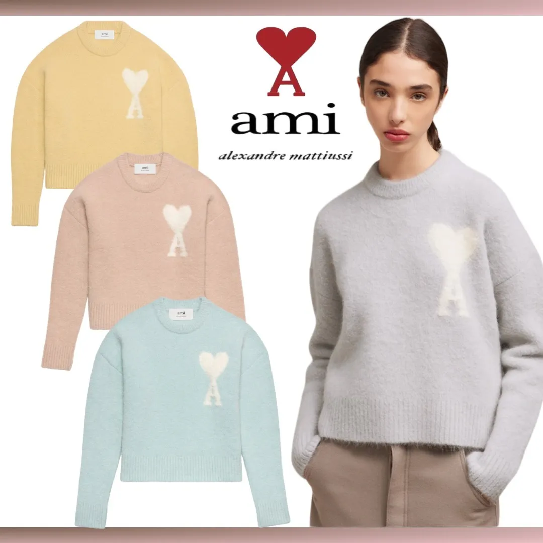 AMI PARIS  |Casual Style Unisex Street Style U-Neck Long Sleeves Plain