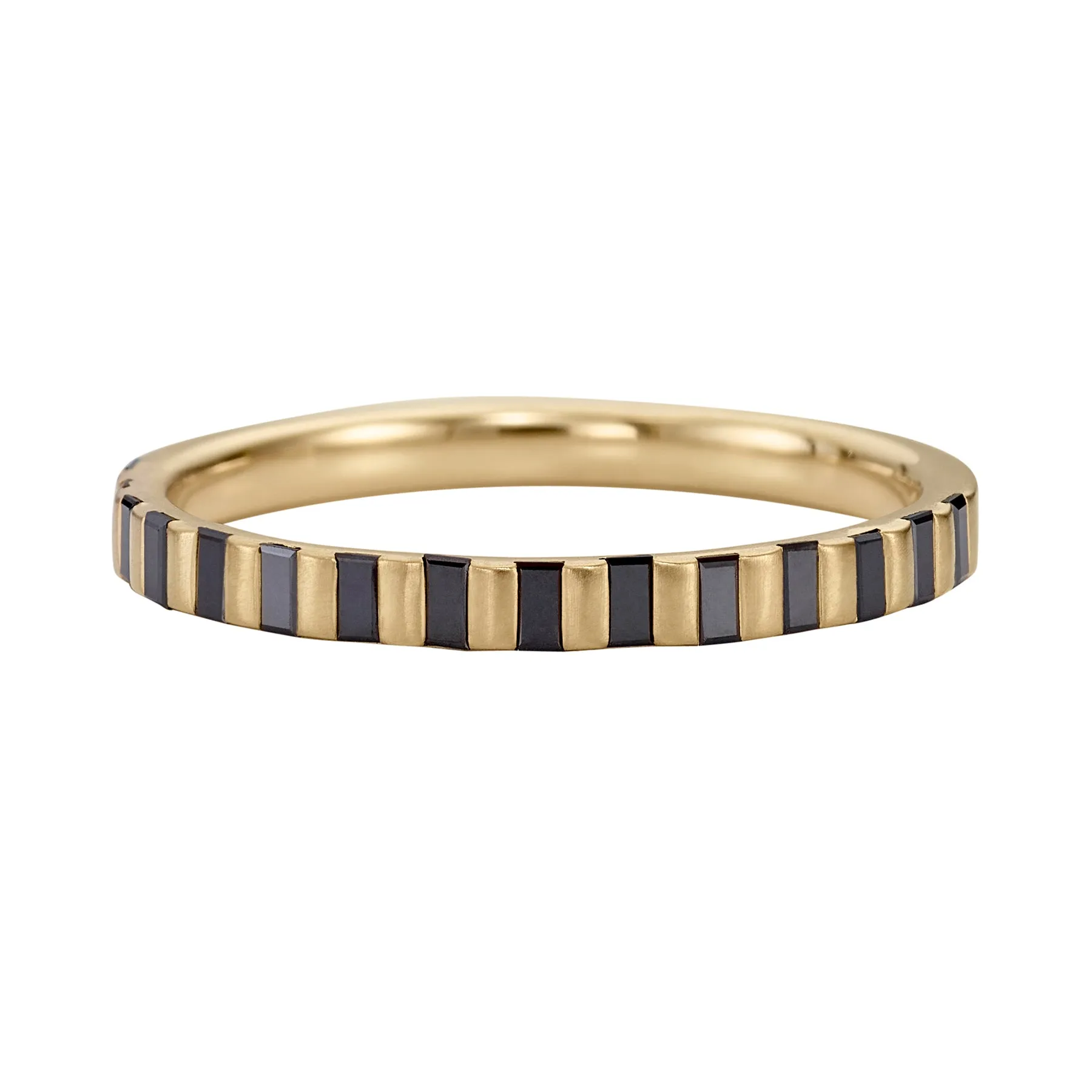 Apis Striped Black Diamond Matte Gold Half Eternity Ring