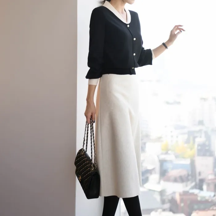 BADDIARY  |Casual Style Bi-color Long Sleeves Plain Office Style