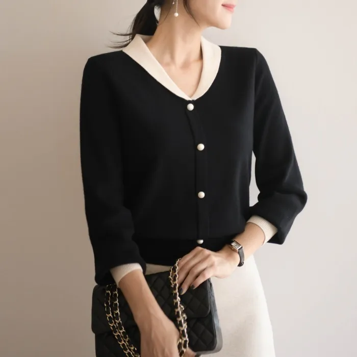 BADDIARY  |Casual Style Bi-color Long Sleeves Plain Office Style