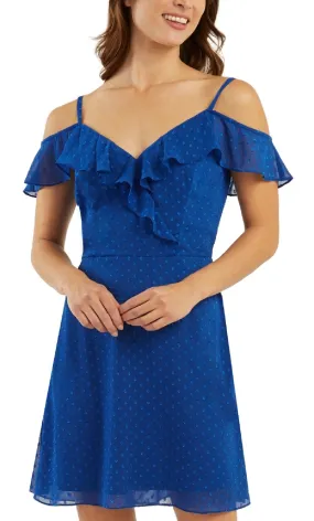 BCX Junior's Ruffled Cold Shoulder Dress Blue Size XX-Large