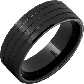 Black Diamond Ceramic Grooved Ring with Stone Finish