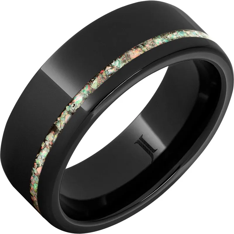 Black Diamond Ceramic Ring with Opal Inlay