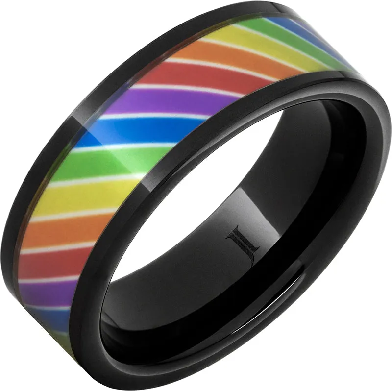 Black Diamond Ceramic Ring with Rainbow Inlay