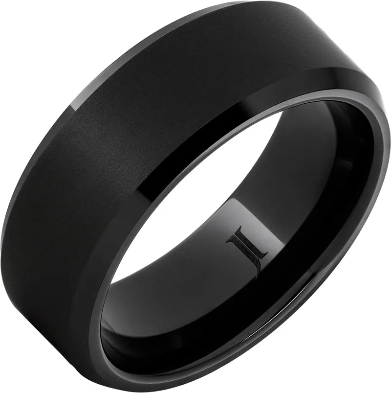 Black Diamond Ceramic Ring with Sandblast Finish