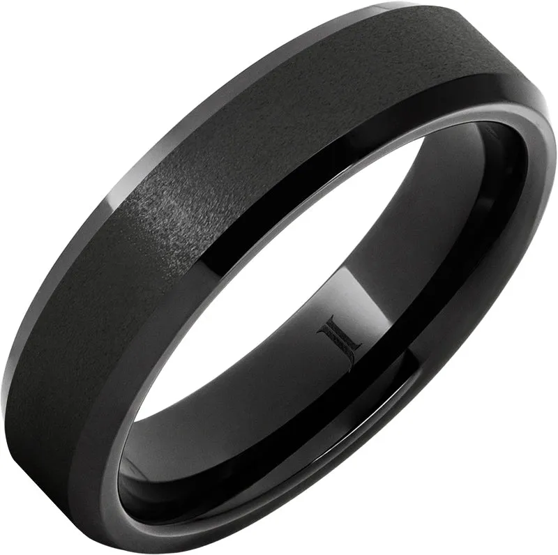 Black Diamond Ceramic Ring with Stone Finish Center and Beveled Edges