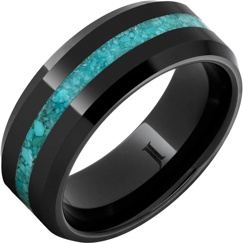 Black Diamond Ceramic Ring with Turquoise Inlay