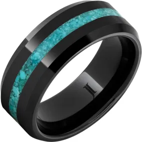 Black Diamond Ceramic Ring with Turquoise Inlay