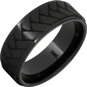 Black Diamond Ceramic Ring With Weave Pattern Engraving