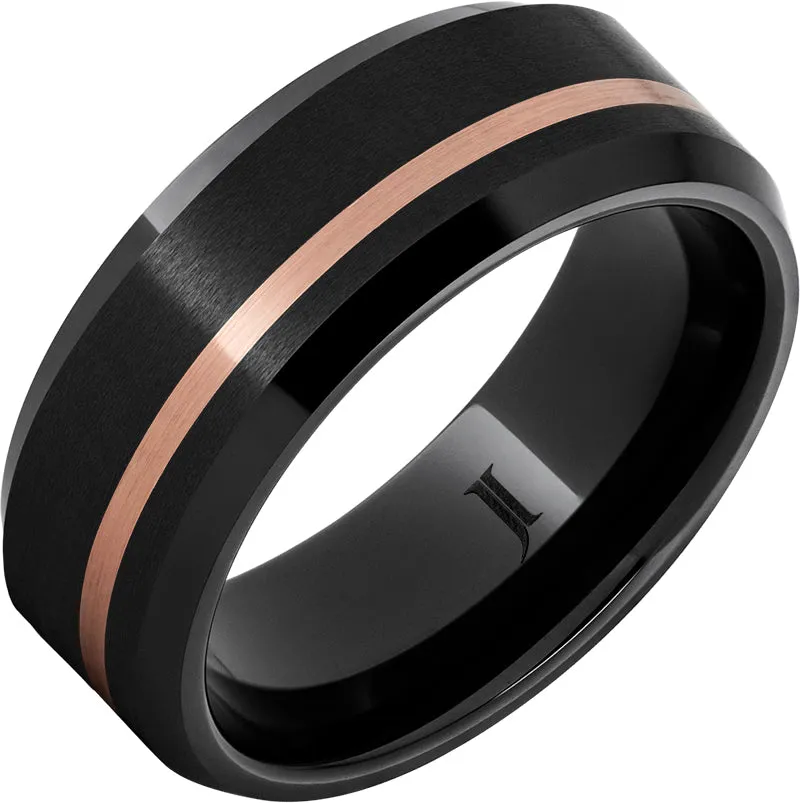 Black Diamond Ceramic Satin Ring with 14K Rose Gold