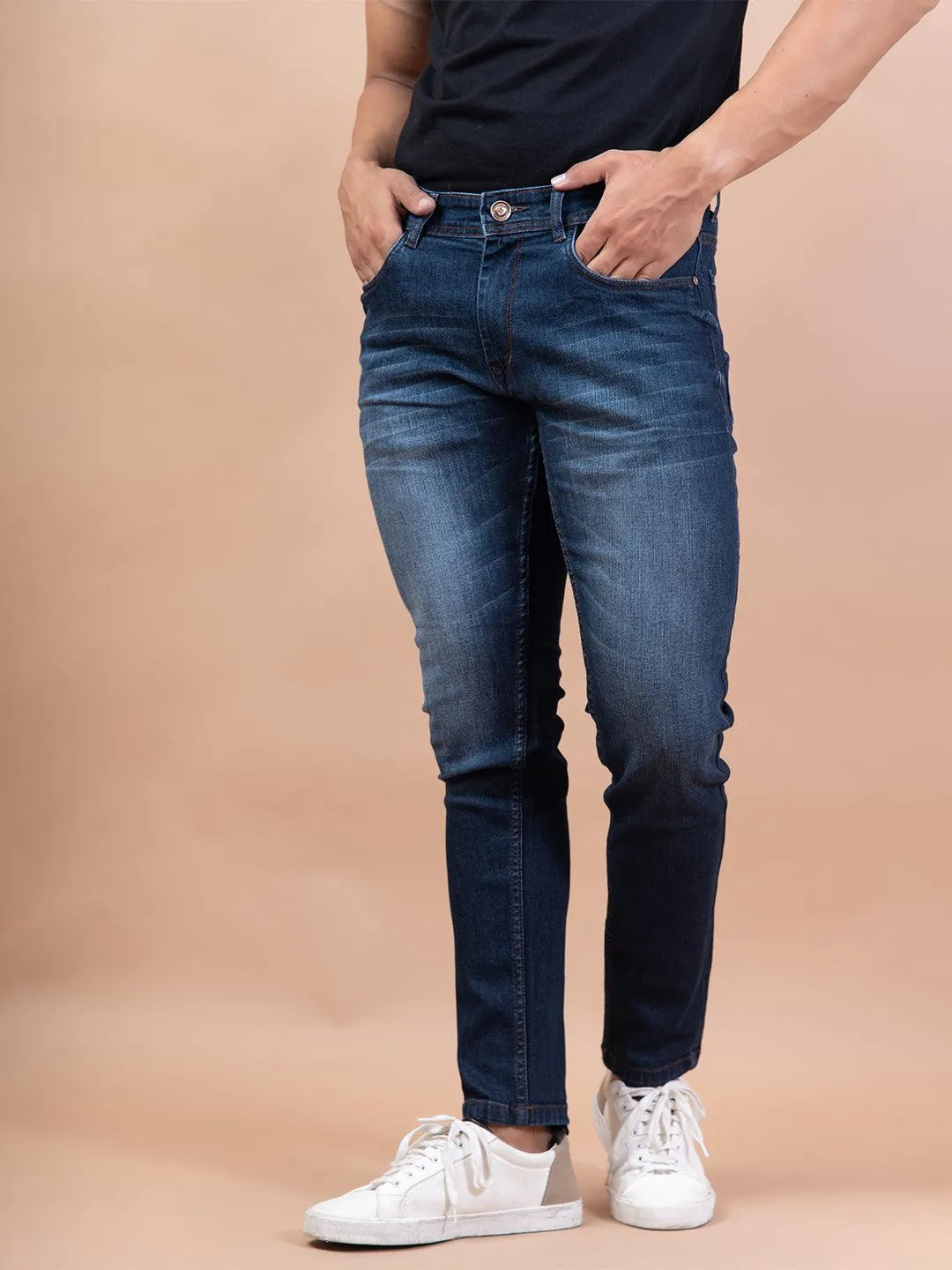 Blue Denim Ankle Length Stretchable Men's Jeans