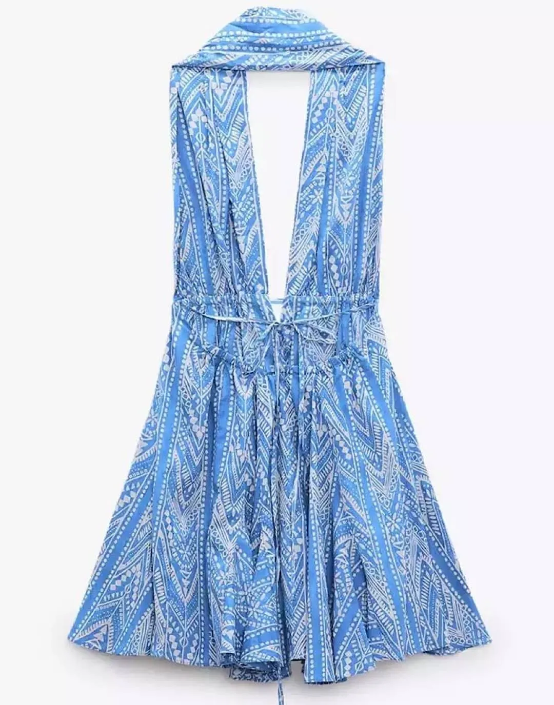 Blue Printed Halter Dress